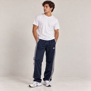 Adidas Mens Navy Blue Mesh Three Stripe Wide Leg Track Pants XL 24215 A02001